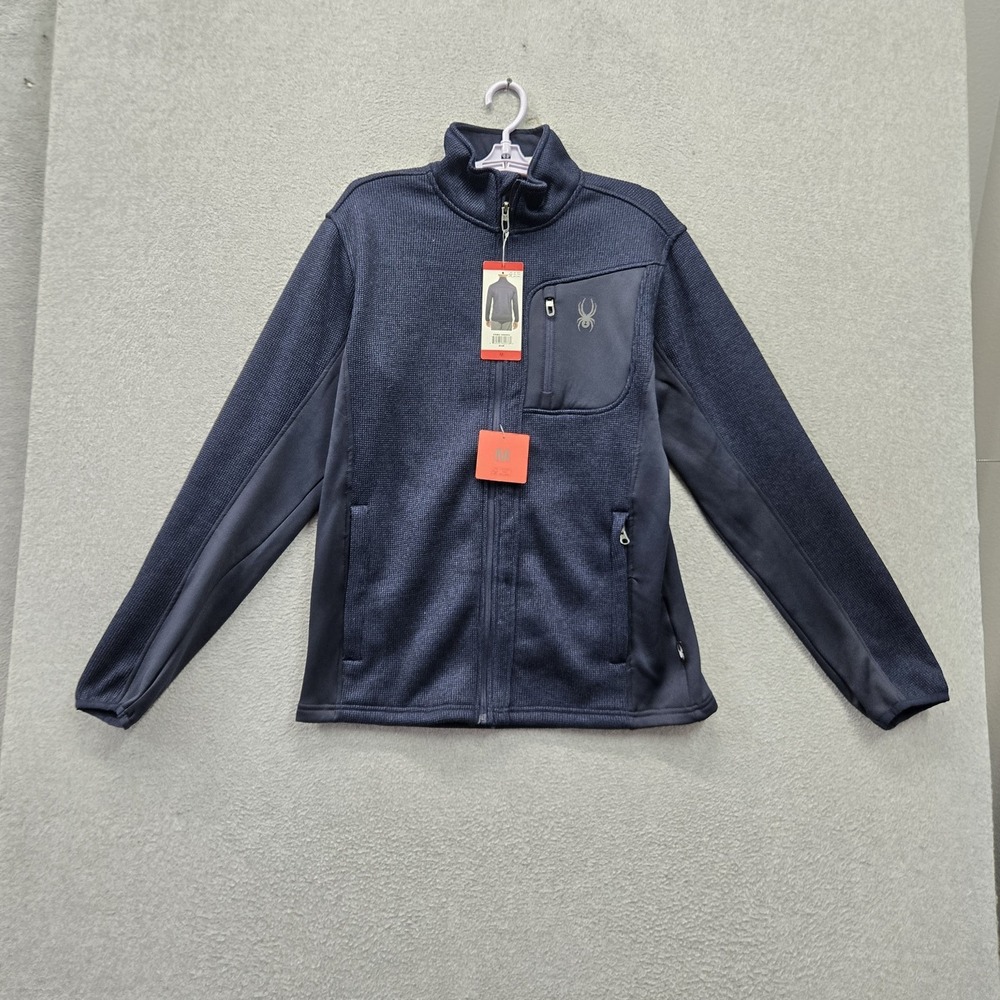 Spyder Men Jacket M Blue Full Zip Fleece Zipped Pockets Mock Neck Logo NWT